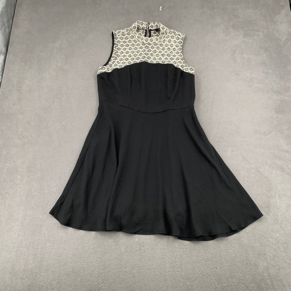 Monteau Womens Black Cream Lace Mock Neck Sleeveless Fit Flare Dress Size M